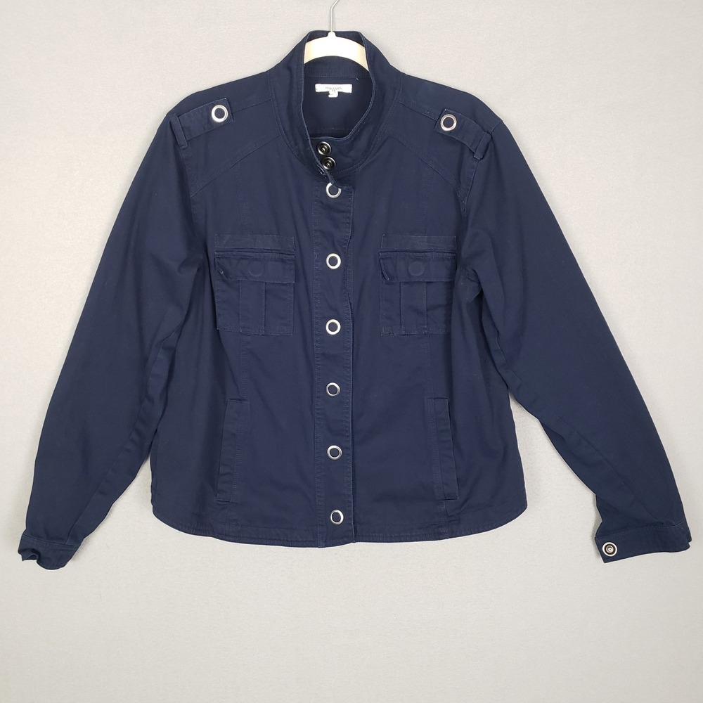 Maurices Plus Size 2X Snap Up Utility Jacket Navy Blue Military Prep 100% Cotton